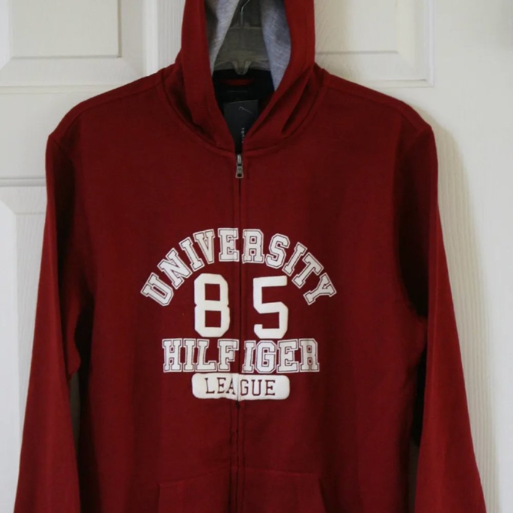 Tommy Hilfiger University 85 League Logo Graphic Full Zip Fleece Hoodie Berry